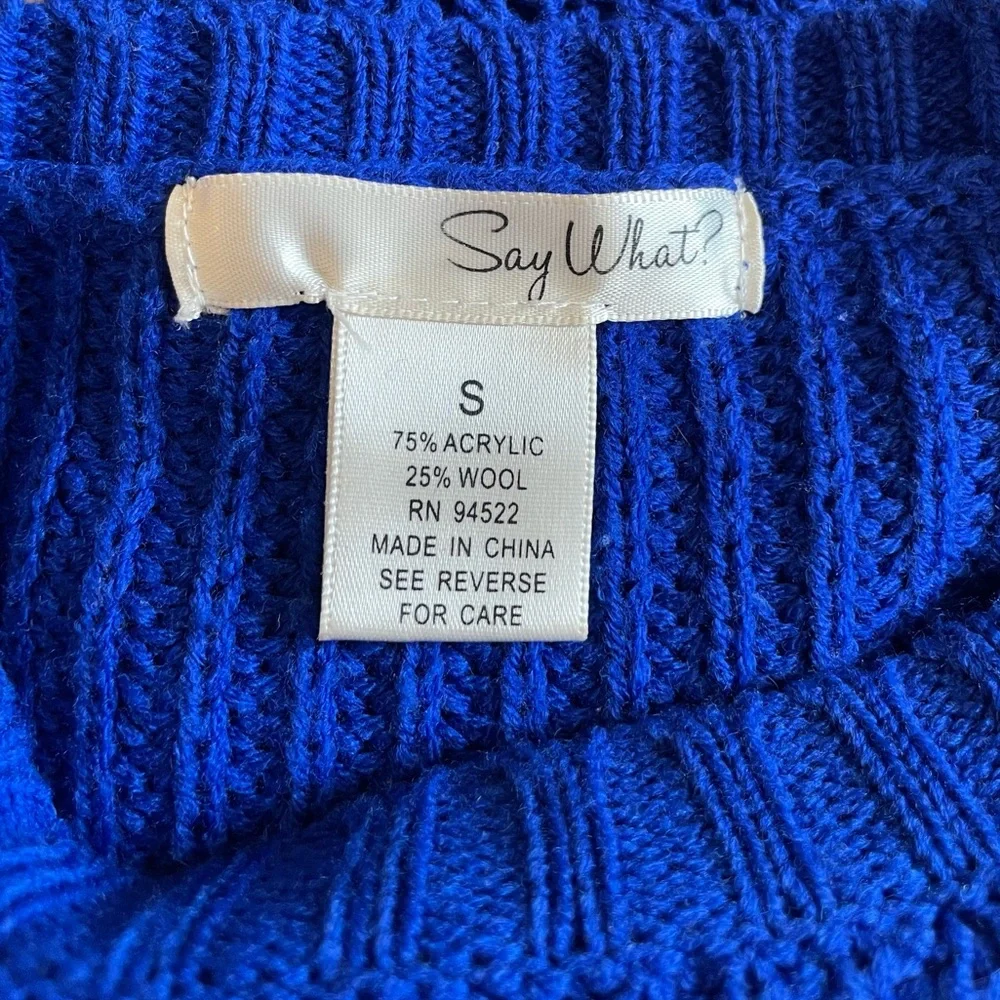 Say What? Royal Blue Cropped Long Sleeve Sweater Top Size Small